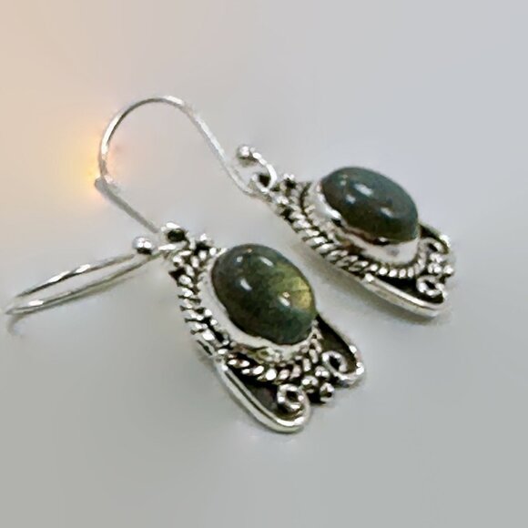 Labradorite Earrings, Sterling Silver, Pierced, Dangle Earrings, Ear Wires, Boho - Picture 4 of 5